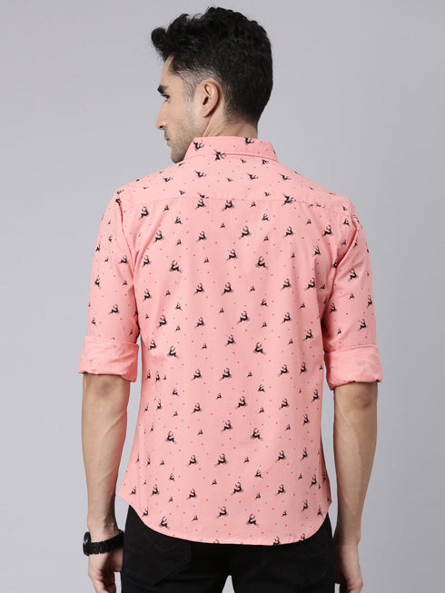 Peach Printed Full Sleeves Shirt